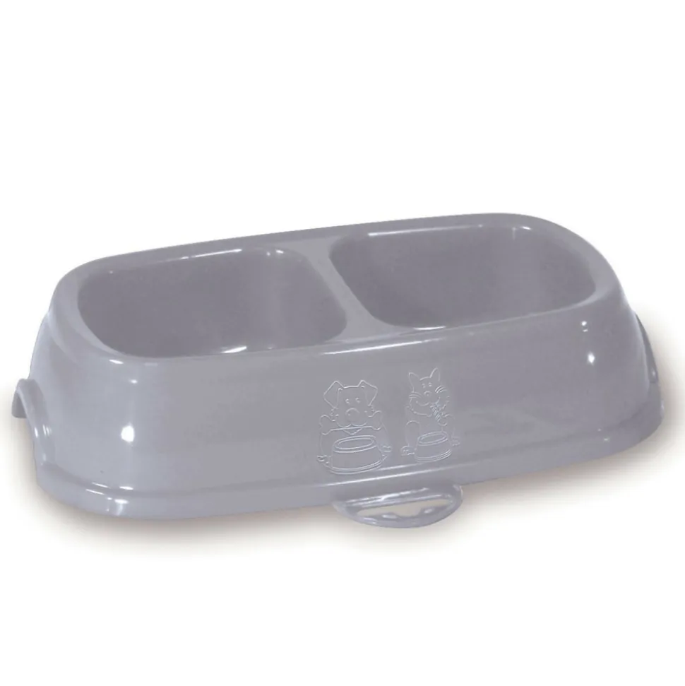 ANIMALLPARADISE - Ecuelle double bol 2 x 200 ml, gris en plastique, pour chat