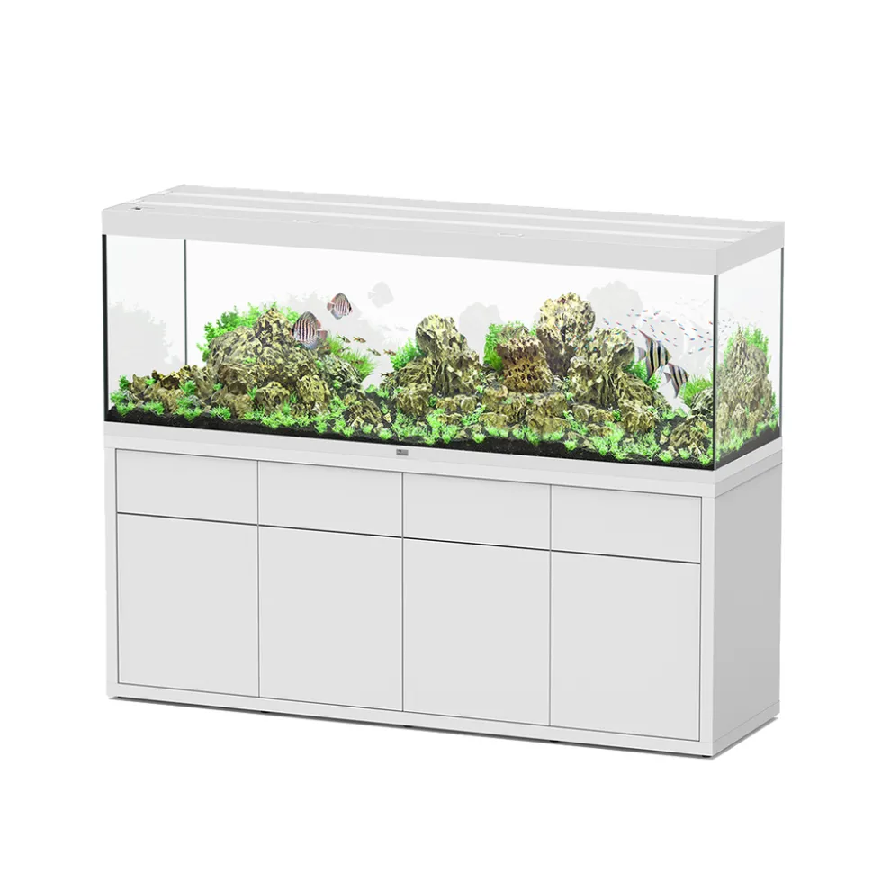 AQUATLANTIS - Meuble avec aquarium Sublime en bois blanc - 198,5x58,9x83 cm