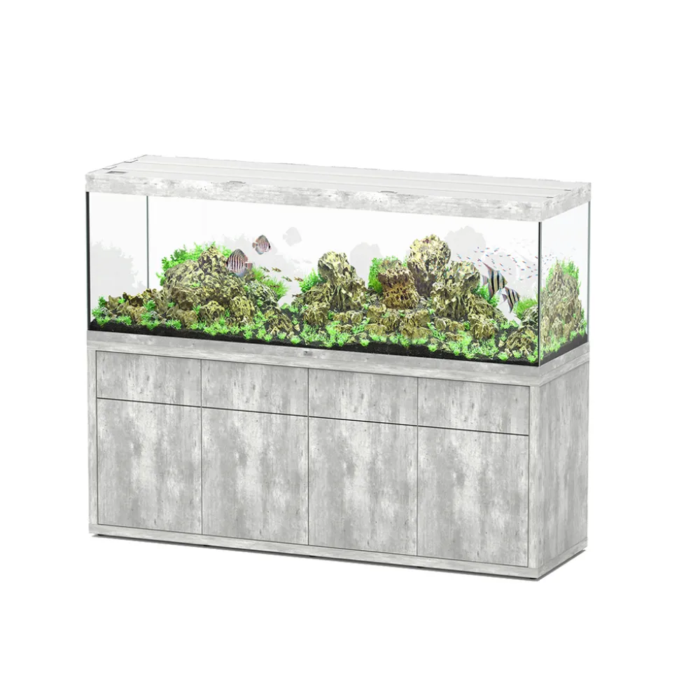 AQUATLANTIS - Meuble avec aquarium Sublime en bois béton - 198,5x58,9x83 cm