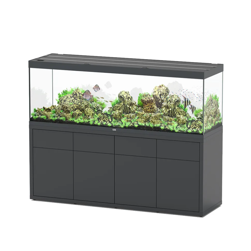 AQUATLANTIS - Meuble avec aquarium Sublime en bois gris - 198,5x58,9x83 cm