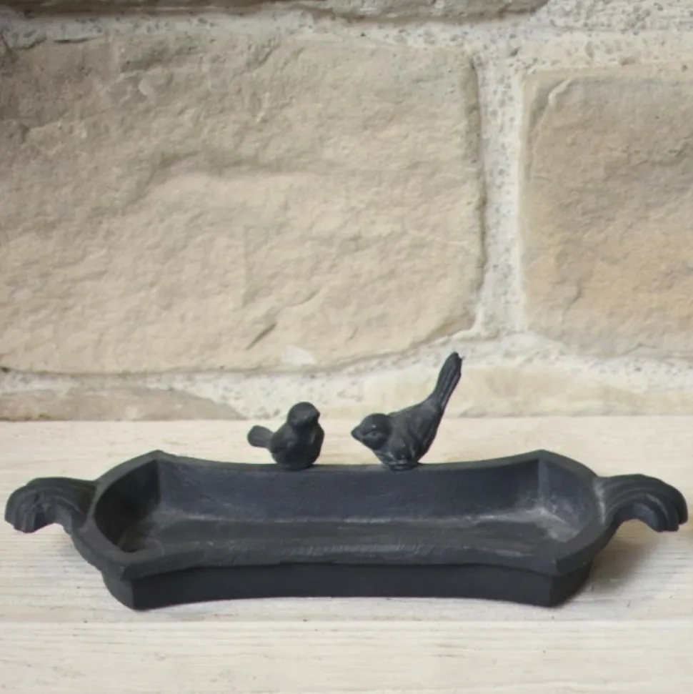 CHEMIN DE CAMPAGNE - Mangeoire à oiseaux abreuvoir jardin fonte grise 30cm