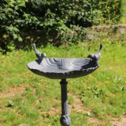 CHEMIN DE CAMPAGNE - Mangeoire à oiseaux sur pied abreuvoir jardin fonte grise 50cm