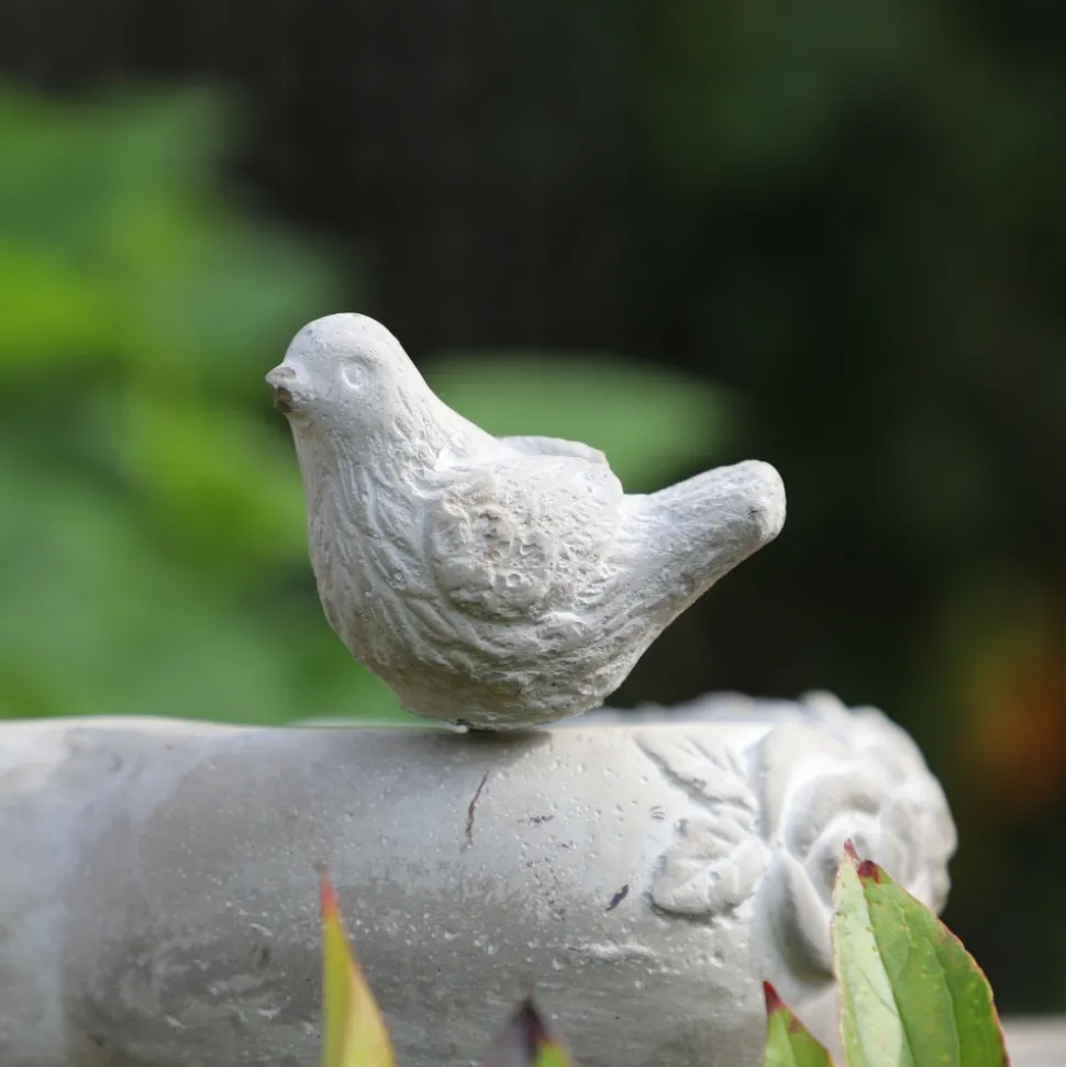 CHEMIN DE CAMPAGNE - Mangeoire à oiseaux sur pied coeur abreuvoir jardin béton gris 19cm