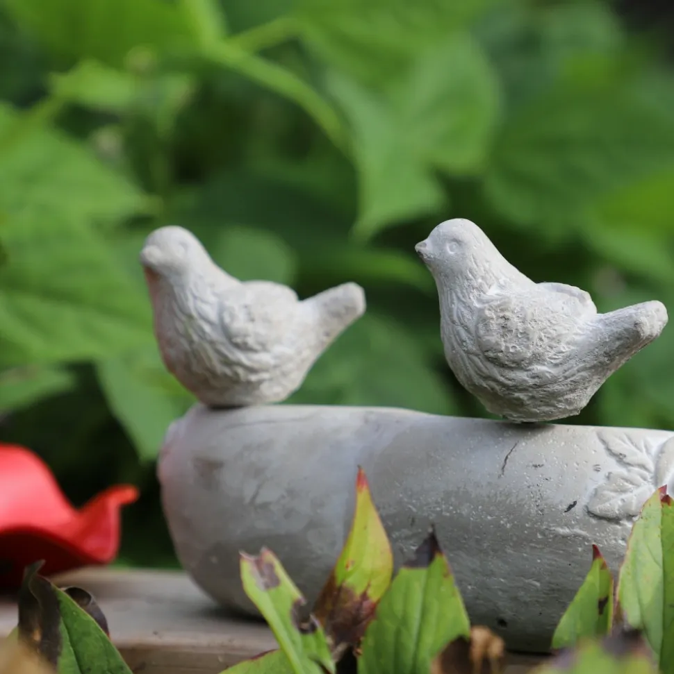 CHEMIN DE CAMPAGNE - Mangeoire à oiseaux sur pied coeur abreuvoir jardin béton gris 19cm