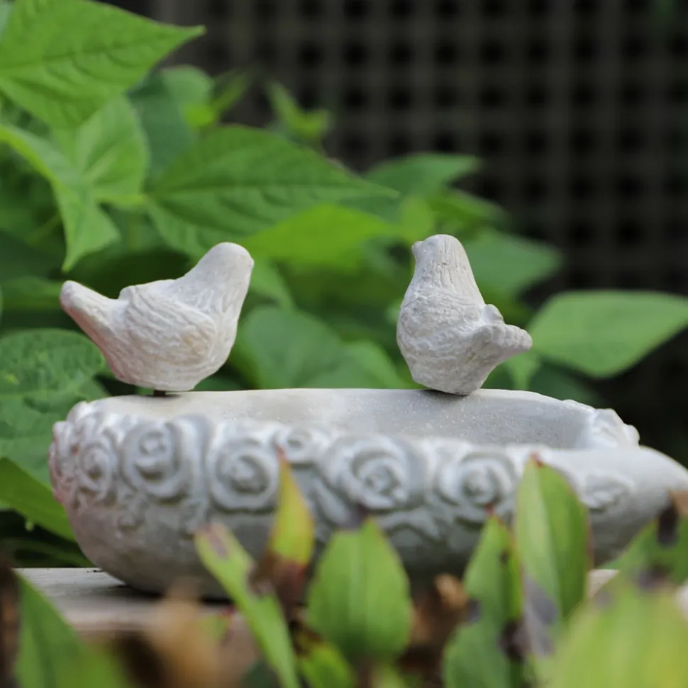 CHEMIN DE CAMPAGNE - Mangeoire à oiseaux sur pied coeur abreuvoir jardin béton gris 19cm