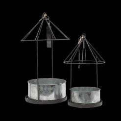 CHEMIN DE CAMPAGNE - Set2 mangeoires oiseaux abreuvoir jardin métal gris 28.5-41cm
