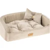 Couchage rembourré lit pour chiens harris 80, lavable, avec coussin, tweed et velours, beige