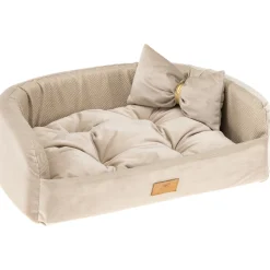 Couchage rembourré lit pour chiens harris 80, lavable, avec coussin, tweed et velours, beige
