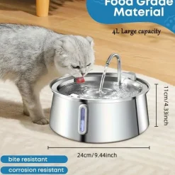DOWNYPAWS - Abreuvoir Automatique En Acier Inoxydable Pour Chat, 4 L, 6 Filtres