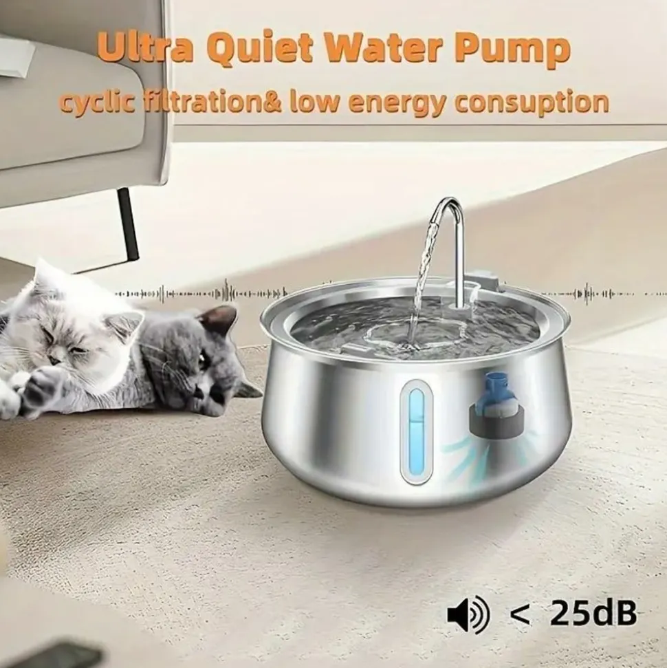 DOWNYPAWS - Abreuvoir Automatique En Acier Inoxydable Pour Chat, 4 L, 6 Filtres