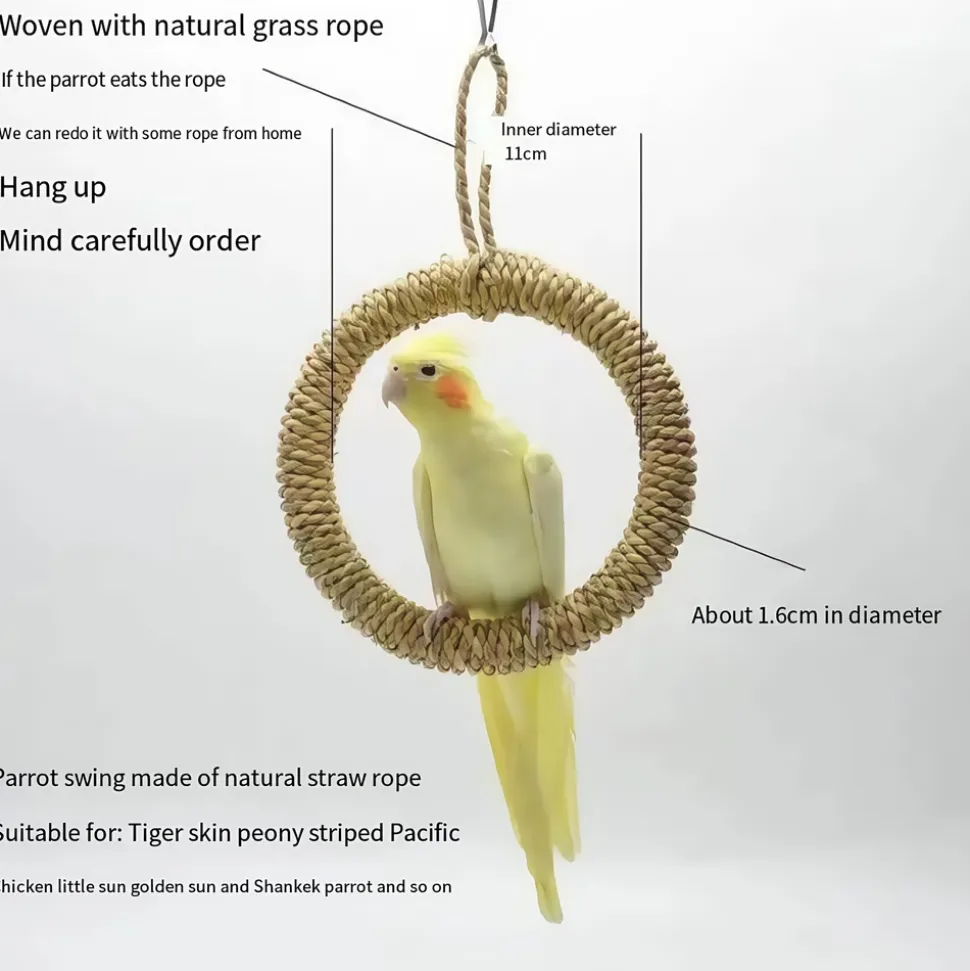 DOWNYPAWS - Balançoire à anneau en paille pour perroquet - support pour cage à oiseaux hamac à poteau