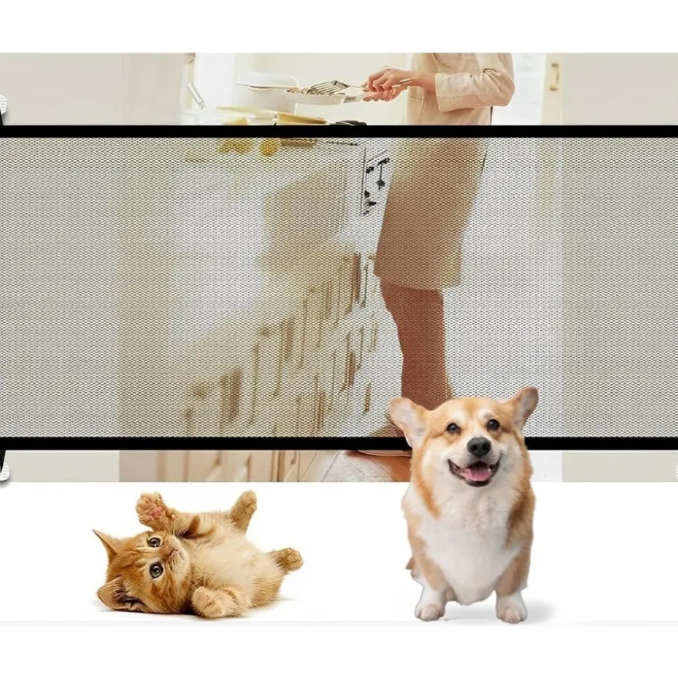DOWNYPAWS - Barrière de sécurité pour chiens 6 crochets-clôture pour chat et chien (110*72cm)