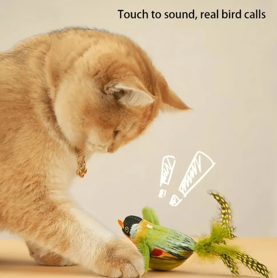 DOWNYPAWS - Bâton de jeu pour chat : jouet en peluche imitant un oiseau outil de divertissement anti - ennui résistant aux morsures