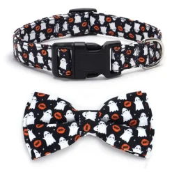 DOWNYPAWS - Collier pour chien d'halloween avec motifs de citrouille, fantôme et chauve - souris taille s : 1,5*40cm noir