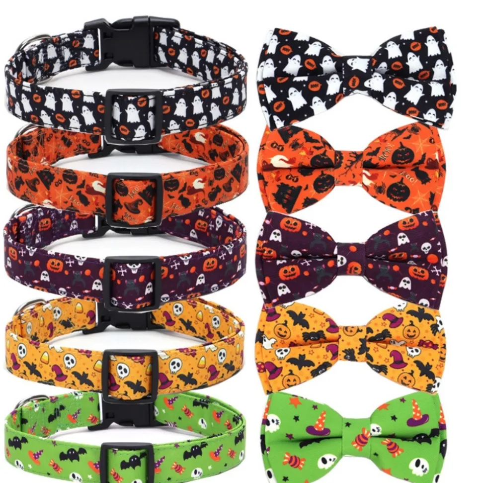 DOWNYPAWS - Collier pour chien d'halloween avec motifs de citrouille, fantôme et chauve - souris taille s : 1,5*40cm couleur orange