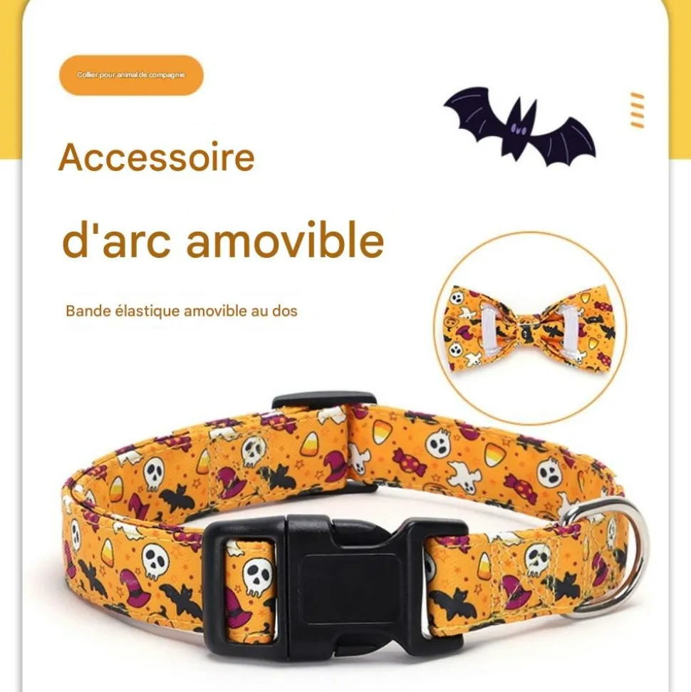 DOWNYPAWS - Collier pour chien d'halloween avec motifs de citrouille, fantôme et chauve - souris taille l : 2,5*60cm jaune