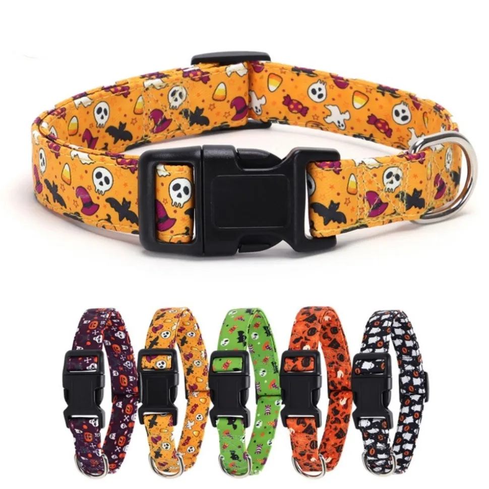 DOWNYPAWS - Collier pour chien d'halloween avec motifs de citrouille, fantôme et chauve - souris xl : 2,5*70cm jaune