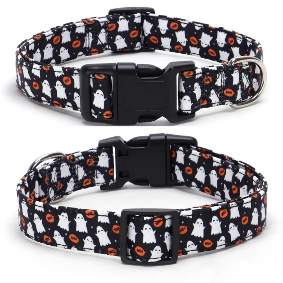 DOWNYPAWS - Collier pour chien d'halloween avec motifs de citrouille, fantôme et chauve - souris xl : 2,5*70cm noir