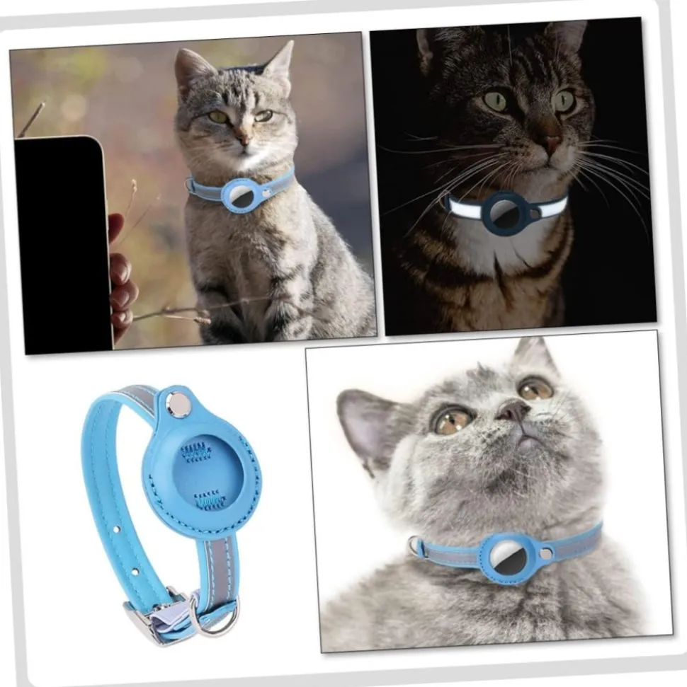 DOWNYPAWS - Collier traqueur gps pour chats et chiens - en cuir synthétique bleu xs
