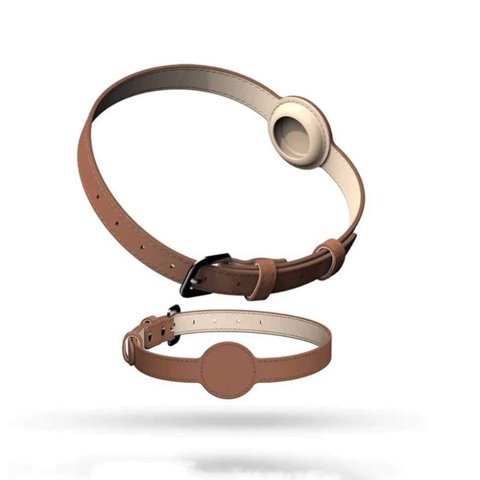 DOWNYPAWS - Collier traqueur gps pour chats et chiens - en cuir synthétique marron xs