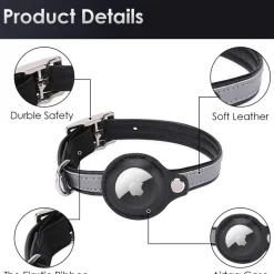 DOWNYPAWS - Collier traqueur gps pour chats et chiens - en cuir synthétique noir s