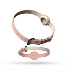 DOWNYPAWS - Collier traqueur gps pour chats et chiens - en cuir synthétique rose s