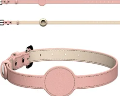 DOWNYPAWS - Collier traqueur gps pour chats et chiens - en cuir synthétique rose s