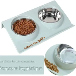DOWNYPAWS - Gamelle double incliné pour animaux 37.5*25*7.5cm-bleu gamelle pour chat