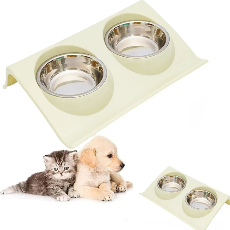 DOWNYPAWS - Gamelle double incliné pour animaux 37.5*25*7.5cm-vert clair gamelle pour chat