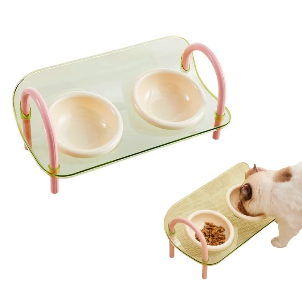 DOWNYPAWS - Gamelle double pour chat avec protection du cou
