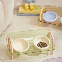 DOWNYPAWS - Gamelle double pour chat avec protection du cou