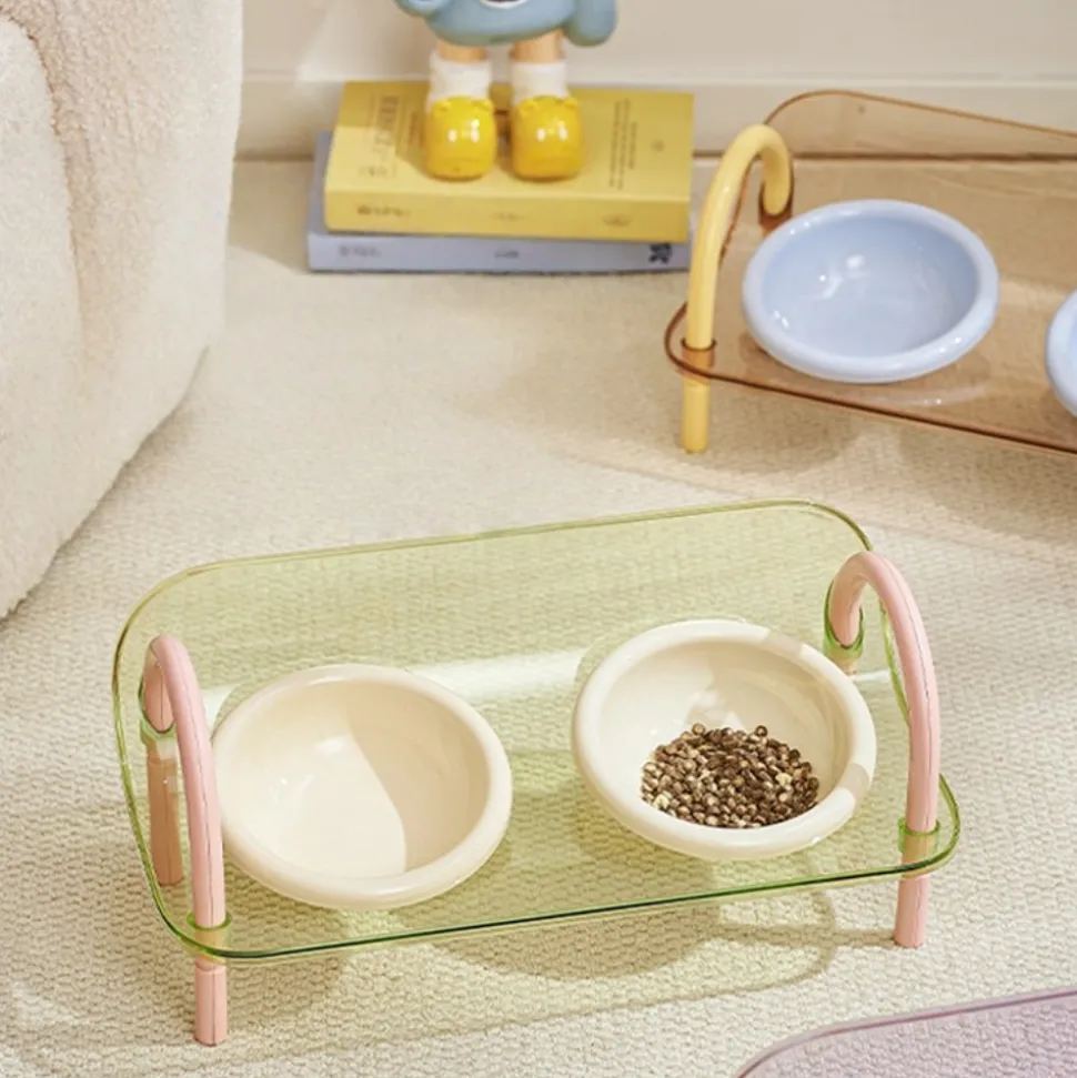 DOWNYPAWS - Gamelle double pour chat avec protection du cou