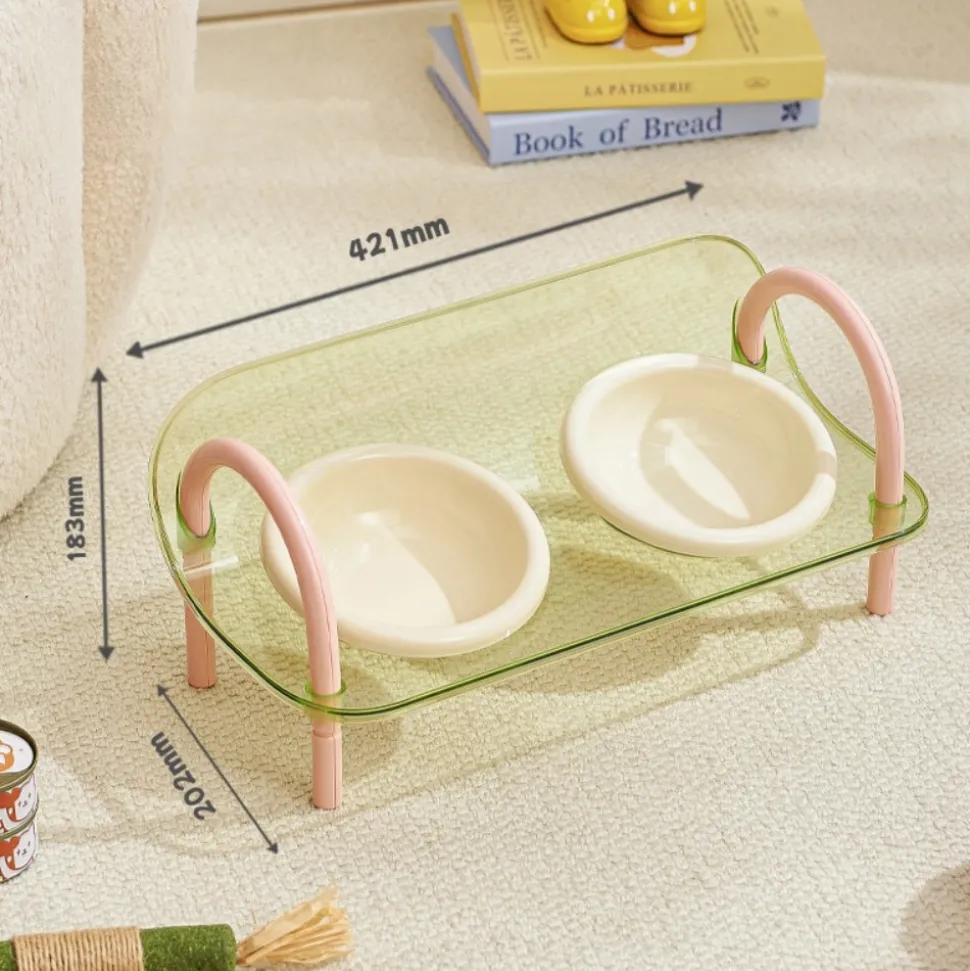 DOWNYPAWS - Gamelle double pour chat avec protection du cou