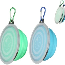 DOWNYPAWS - Gamelles pliables pour chiens et chats-bleu clair + vert clair - bol 350ml + boucle + couvercle