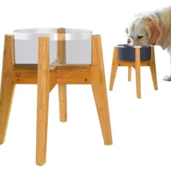 DOWNYPAWS - Gamelle surélevée réglable en bambou pour chien