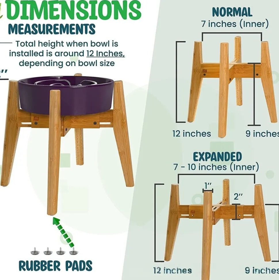 DOWNYPAWS - Gamelle surélevée réglable en bambou pour chien