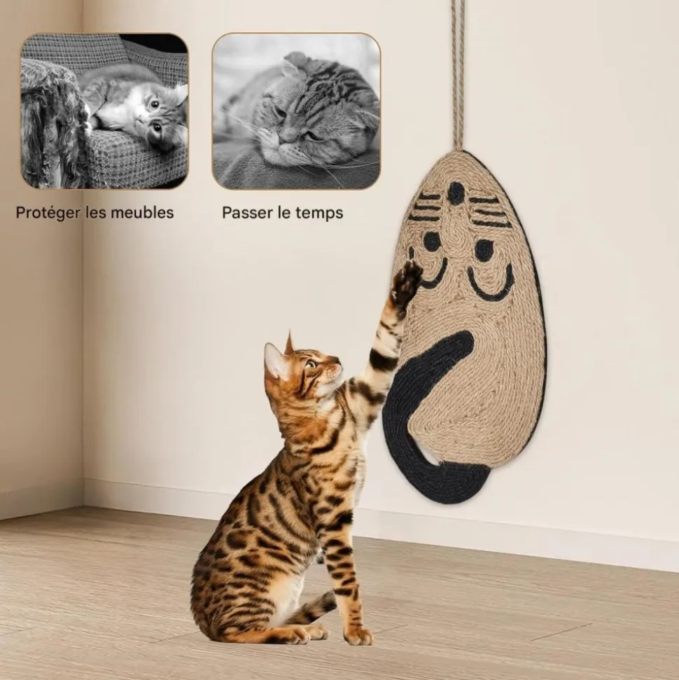 DOWNYPAWS - Griffoir pour chat-tapis griffoir en sisal pour chat forme de souris-54*25*1cm