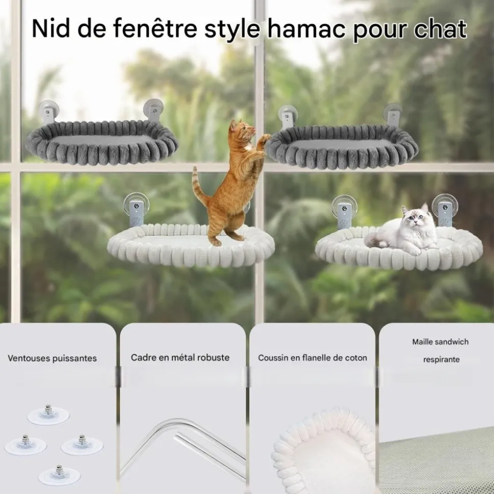 DOWNYPAWS - Hamac chat fenêtre 52*30cm peluche-peut supporter des animaux pesant 20 kg-blanc