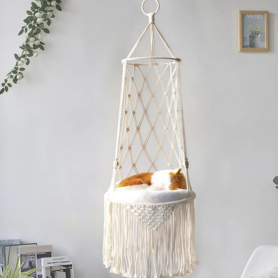 DOWNYPAWS - Hamac pour chat - balançoire suspendue tissée à la main pour petits et grands chats d'intérieur