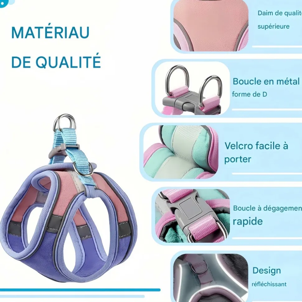 DOWNYPAWS - Harnais pour chat avec laisse et doublure réfléchissante l