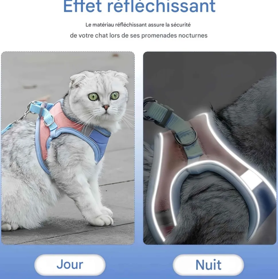 DOWNYPAWS - Harnais pour chat avec laisse et doublure réfléchissante l