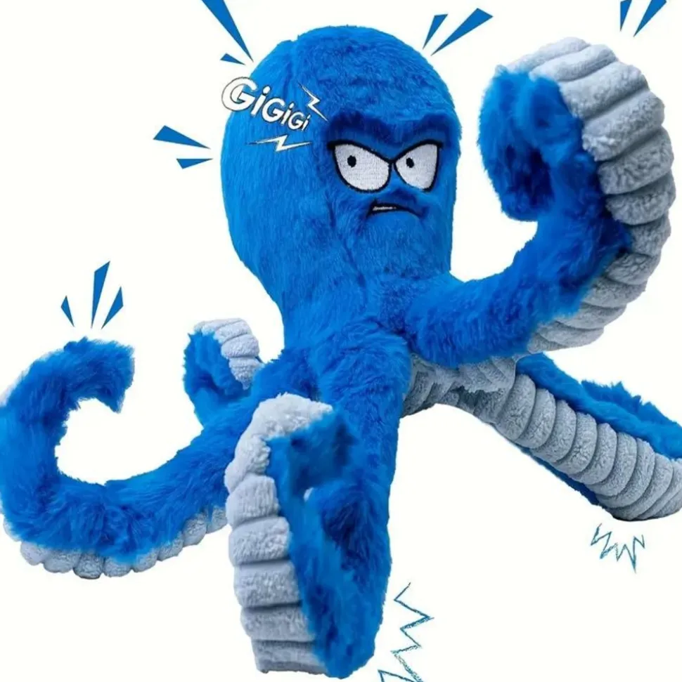 DOWNYPAWS - Jouet En Peluche Blue Octopus Pour Chien - Idéal Pour Nettoyage Dentaire Des Chiens De Taille Moyenne Et Grande
