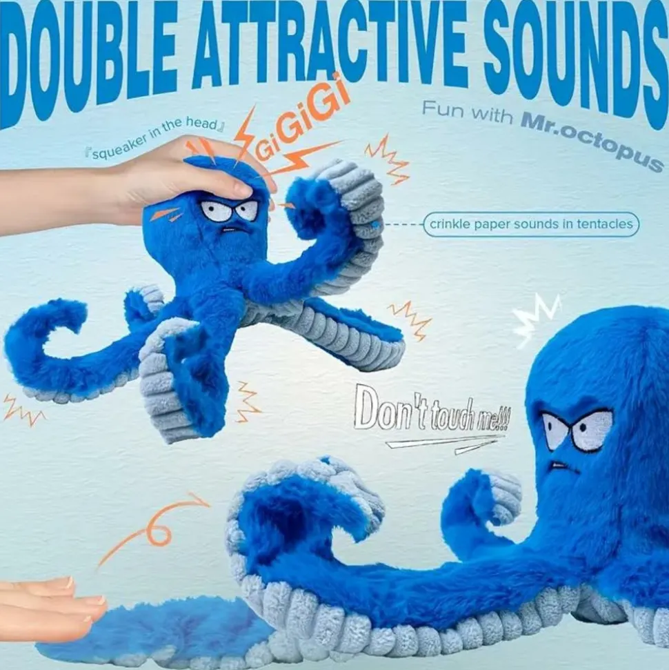 DOWNYPAWS - Jouet En Peluche Blue Octopus Pour Chien - Idéal Pour Nettoyage Dentaire Des Chiens De Taille Moyenne Et Grande