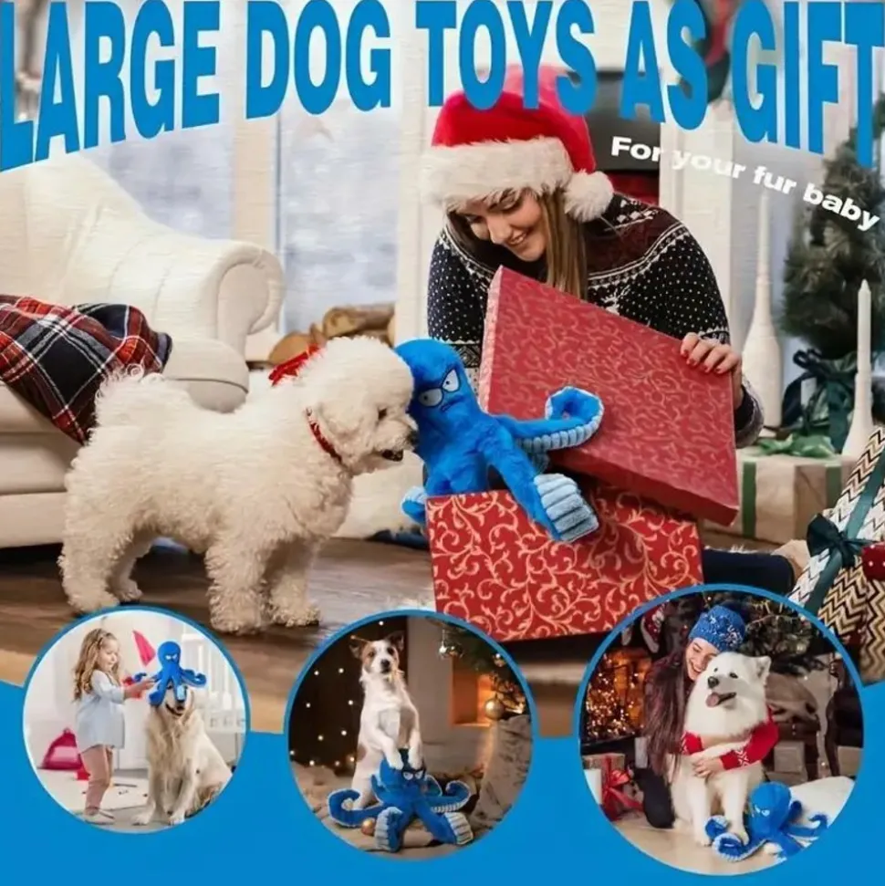 DOWNYPAWS - Jouet En Peluche Blue Octopus Pour Chien - Idéal Pour Nettoyage Dentaire Des Chiens De Taille Moyenne Et Grande