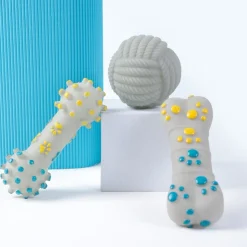 DOWNYPAWS - Jouets à mâcher pour chiens 3 articles-anneau d'épines, haltère + os + boule de tonnerre