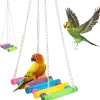 DOWNYPAWS - Jouets pour oiseaux-balançoire en bois avec perchoir pour oiseaux-coloré