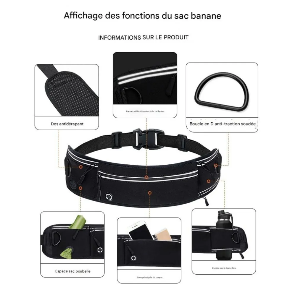 DOWNYPAWS - Laisse pour chien mains libres-courant - gris-avec sac de rangement