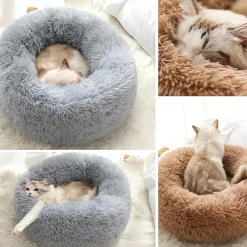 DOWNYPAWS - Lit en peluche et feutre rond pour chiens et chats - huit couleurs envoyées au hasard