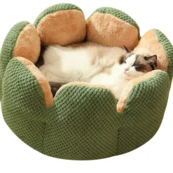 DOWNYPAWS - Lit pour chat diamètre 50 cm -amovible et lavable en machine-forme de fleur