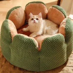 DOWNYPAWS - Lit pour chat diamètre 50 cm -amovible et lavable en machine-forme de fleur